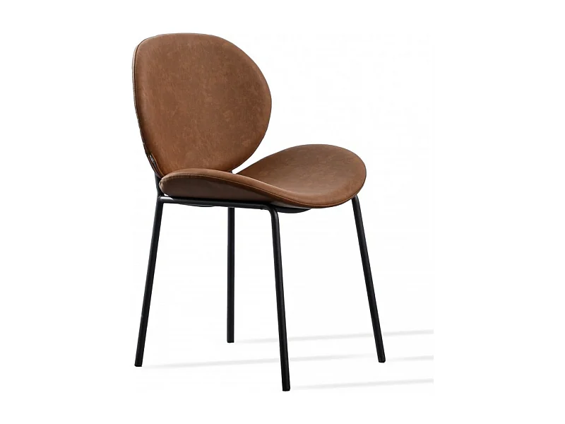 Chaise design simili cuir marron et acier laqué noir Toxane