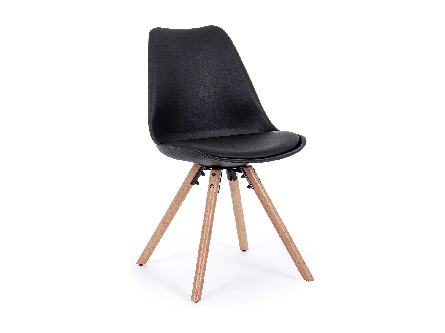 Lot de 4 chaises Teddy en bois de hêtre et simili cuir - Style scandinave intemporel-Couleur Noir
