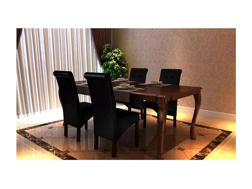 Chaise simili cuir noir et pieds bois massif Zinar - Lot de 4