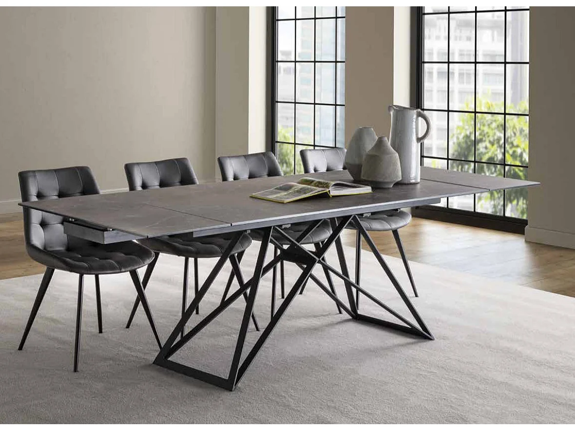 Chaise simili cuir capitonnée et pieds métal noir laqué Kozy - Lot de 2-Modéle Velours gris