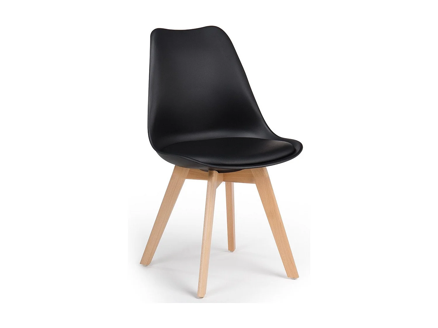 Silla Tula de estilo nórdico - Asiento de piel sintética y patas de madera clara-Color Negro