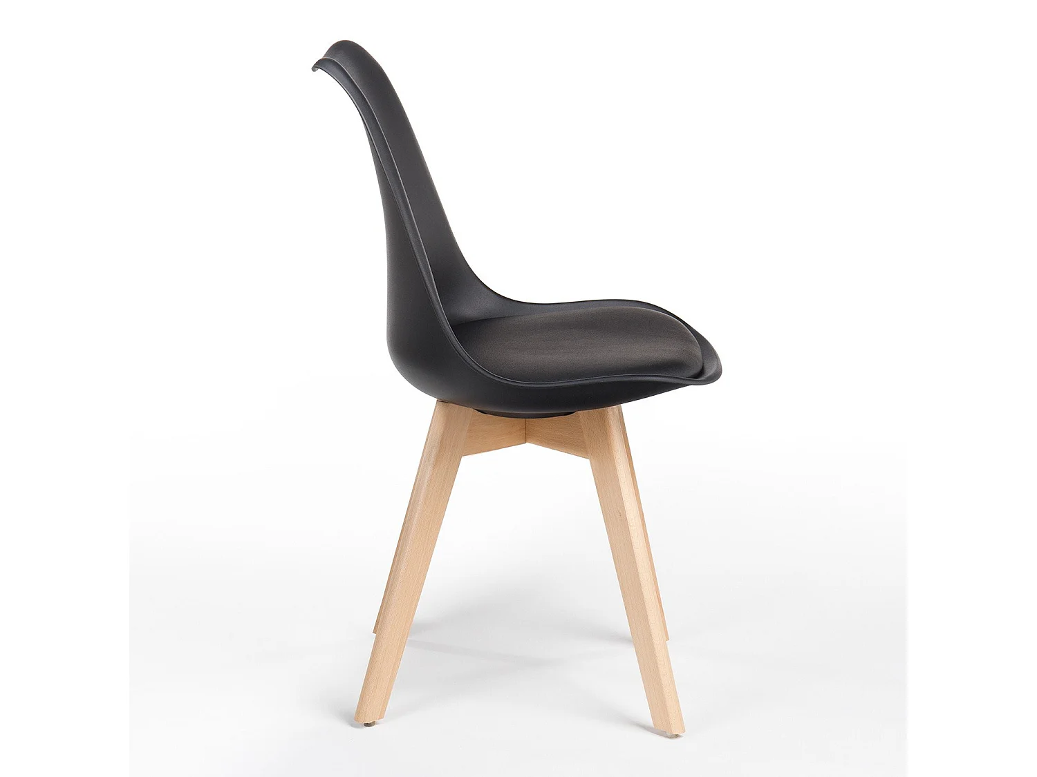Silla Tula de estilo nórdico - Asiento de piel sintética y patas de madera clara-Color Negro