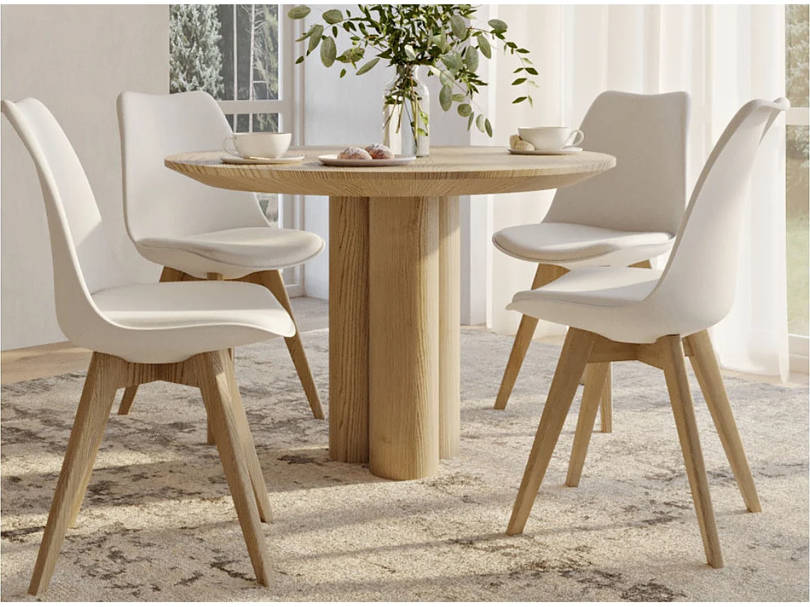 Silla Tula de estilo nórdico - Asiento de piel sintética y patas de madera clara-Color Negro