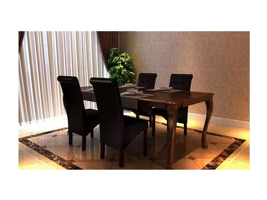 Chaise simili cuir marron et pieds bois massif Zinar - Lot de 4