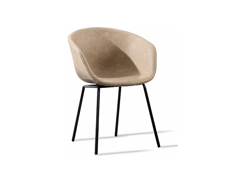 Chaise métal noir laqué et simili cuir beige Karry