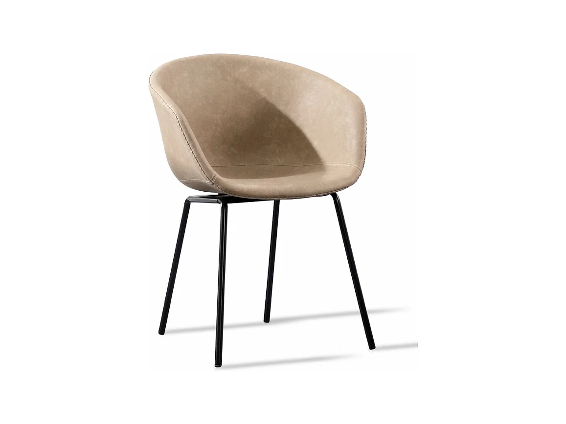 Chaise métal noir laqué et simili cuir beige Karry