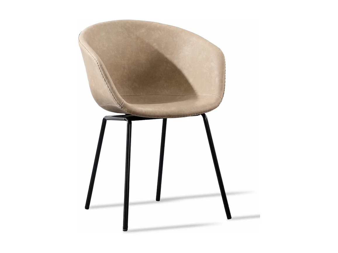 Chaise métal noir laqué et simili cuir beige Karry