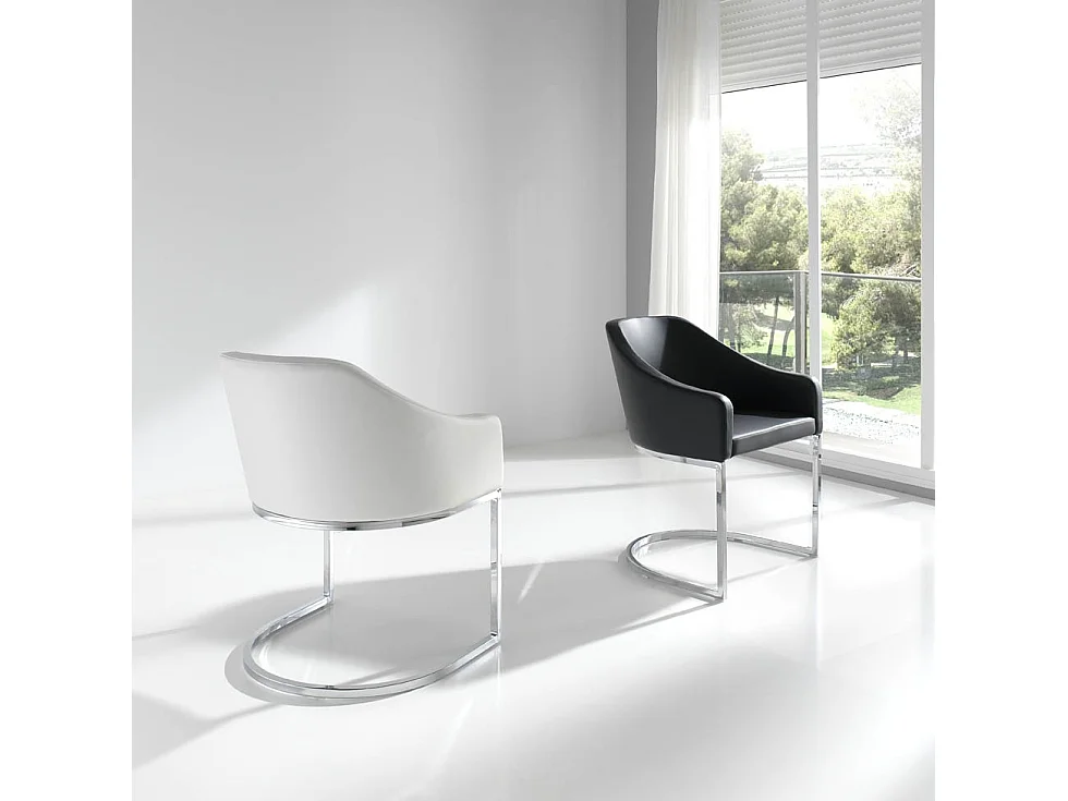 Fauteuil design simili cuir taupe et pieds acier inoxydable Arka - Lot de 2