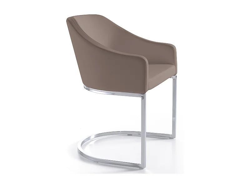 Arka design fauteuil in taupe kunstleer en roestvrijstalen poten - Set van 2