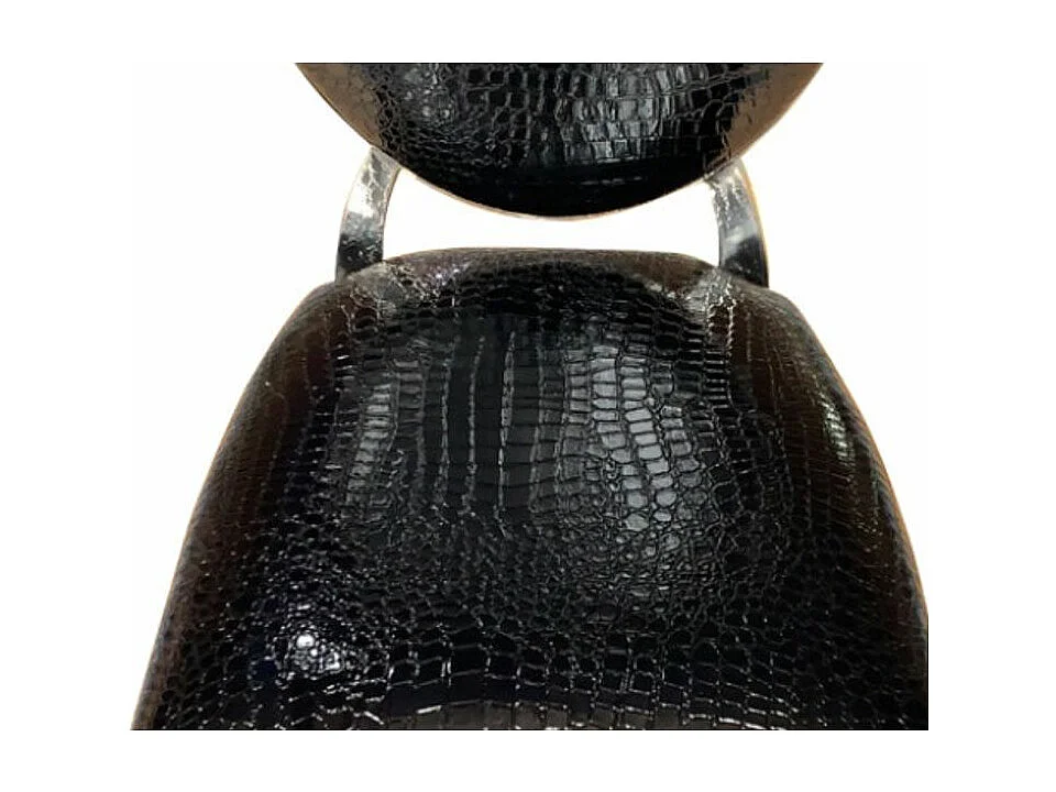 Chaise médaillon simili cuir noir effet croco et pieds métal argenté effet miroir Arel - Lot de 4