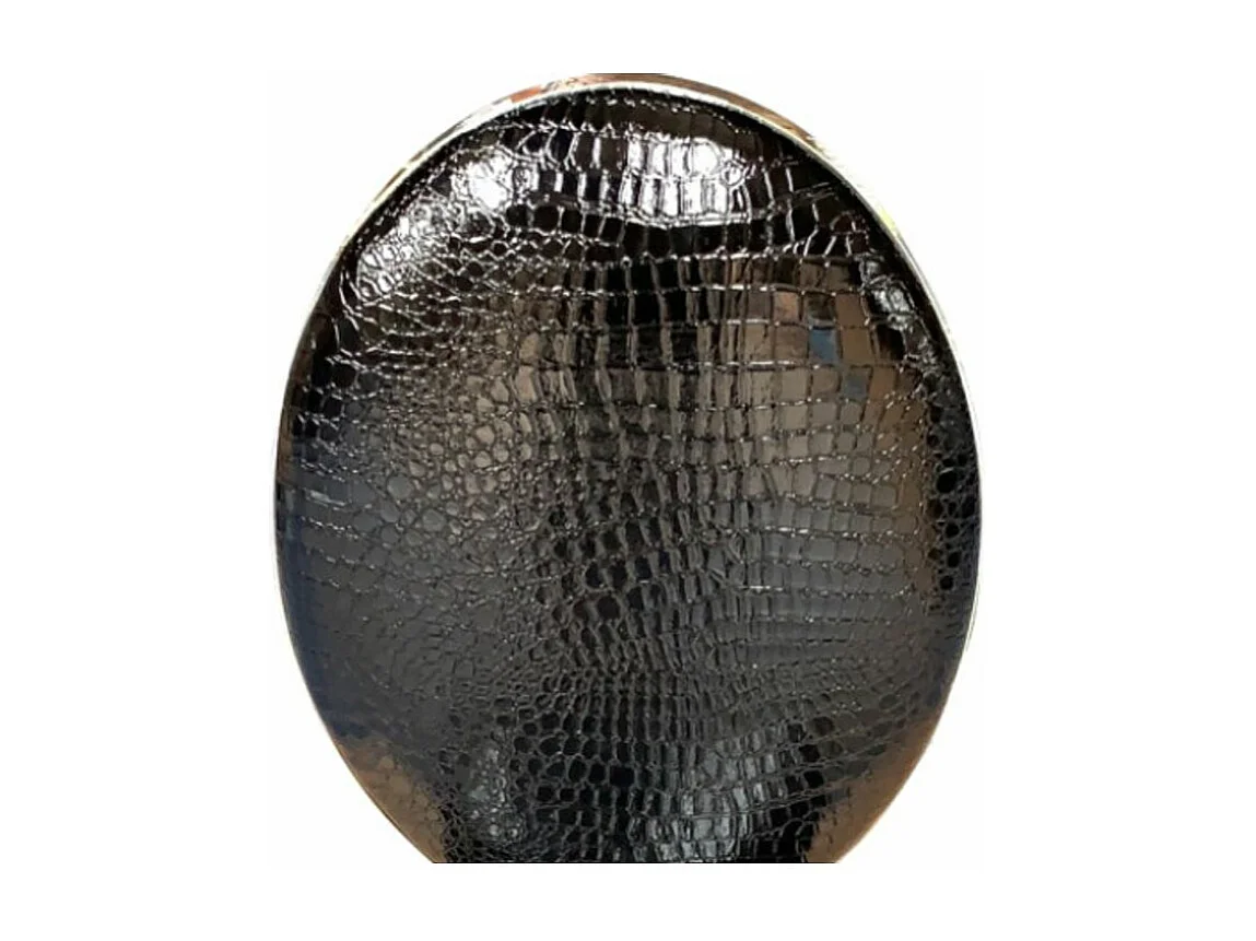 Chaise médaillon simili cuir noir effet croco et pieds métal argenté effet miroir Arel - Lot de 4