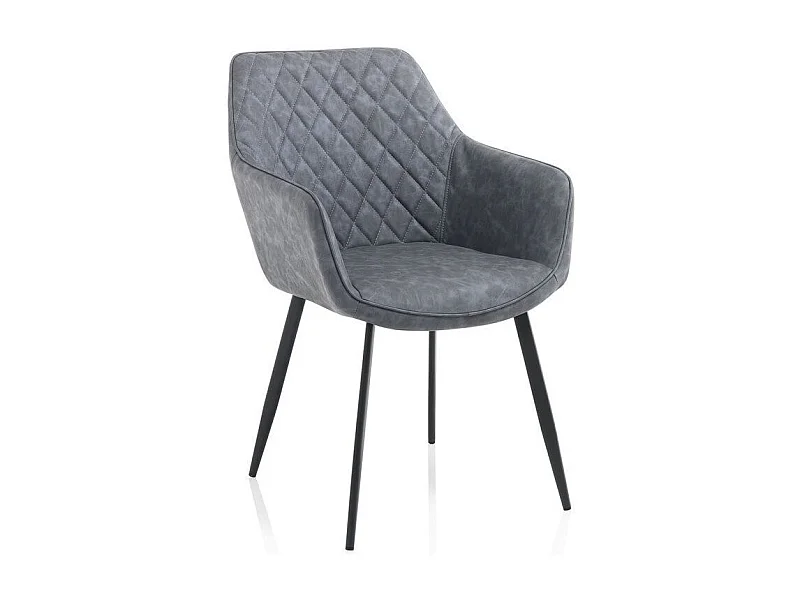 Chaise avec accoudoirs simili cuir bleu gris et pieds métal noir Eoka - Lot de 2