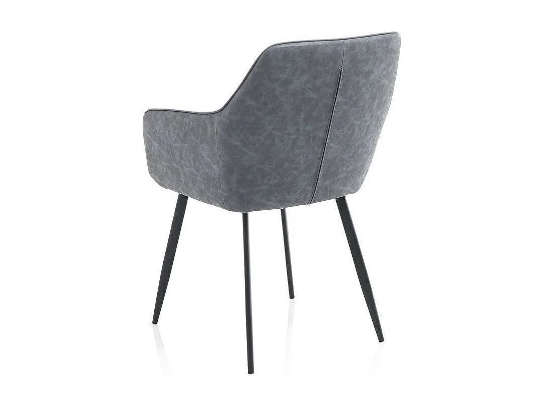 Chaise avec accoudoirs simili cuir bleu gris et pieds métal noir Eoka - Lot de 2