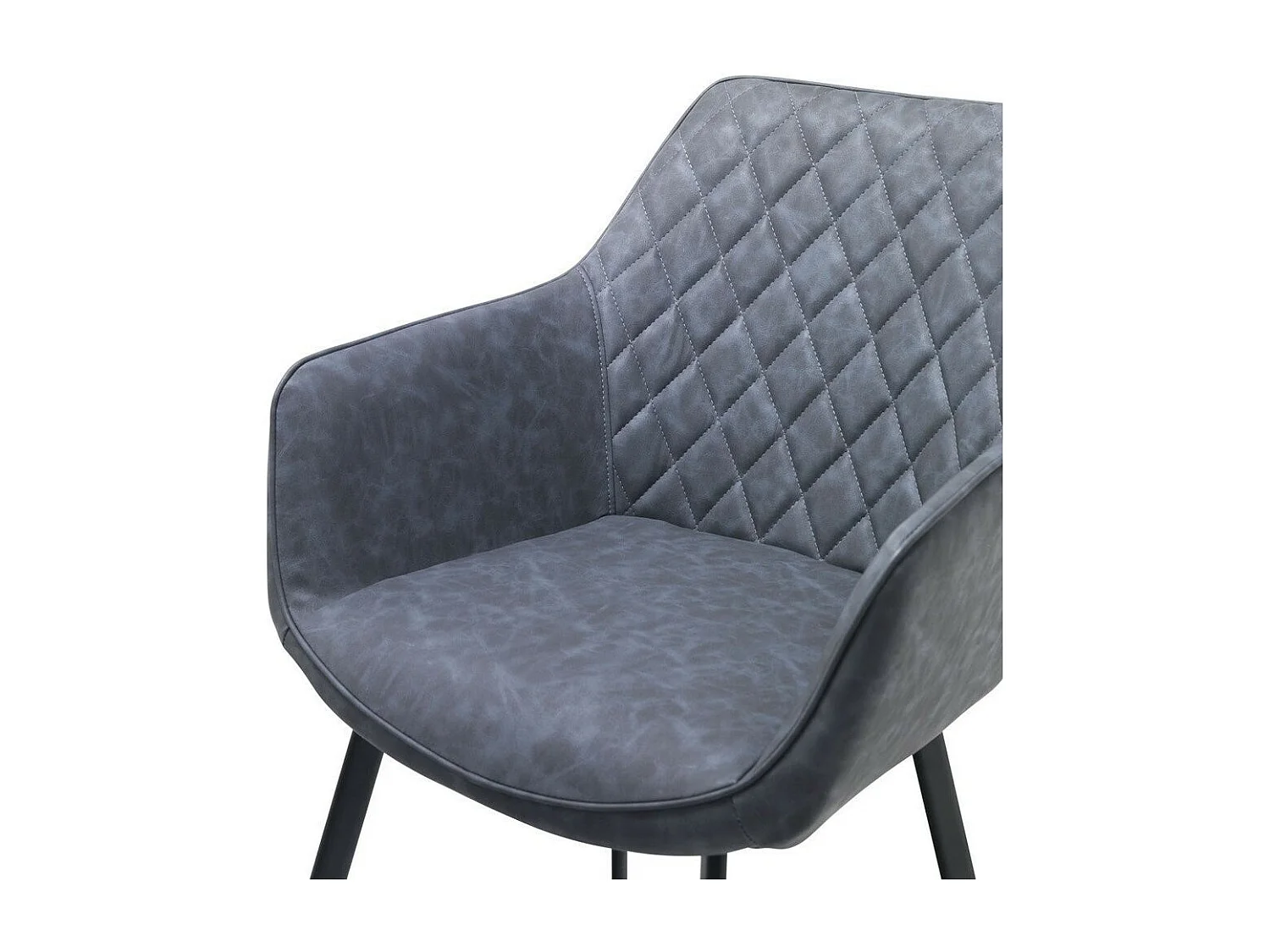 Chaise avec accoudoirs simili cuir bleu gris et pieds métal noir Eoka - Lot de 2