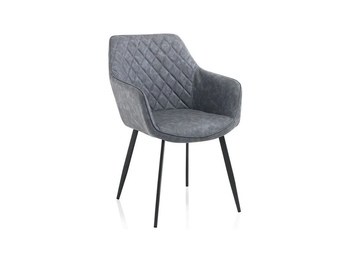 Chaise avec accoudoirs simili cuir bleu gris et pieds métal noir Eoka - Lot de 2