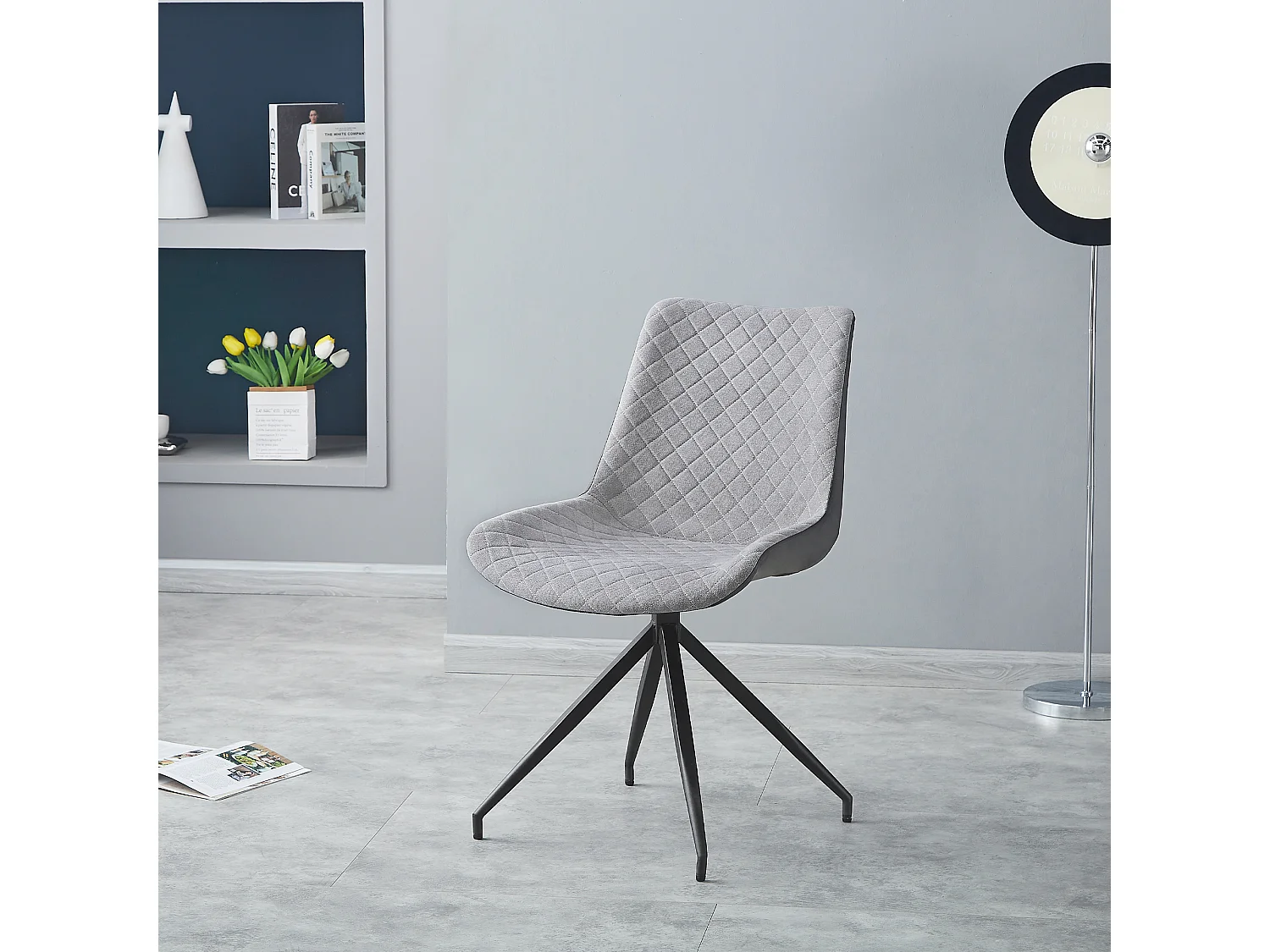 Chaise design pivotante en tissu gris et en simil cuir gris foncé Morka - Lot de 2