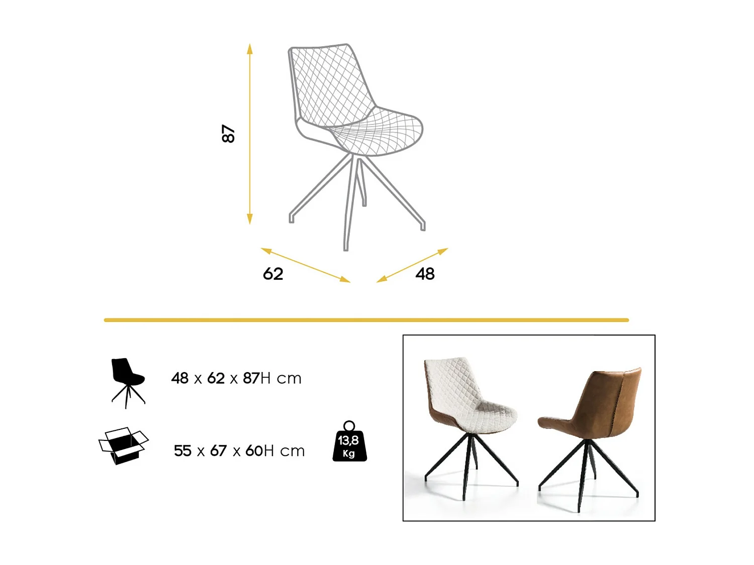 Chaise design pivotante en tissu gris et en simil cuir gris foncé Morka - Lot de 2