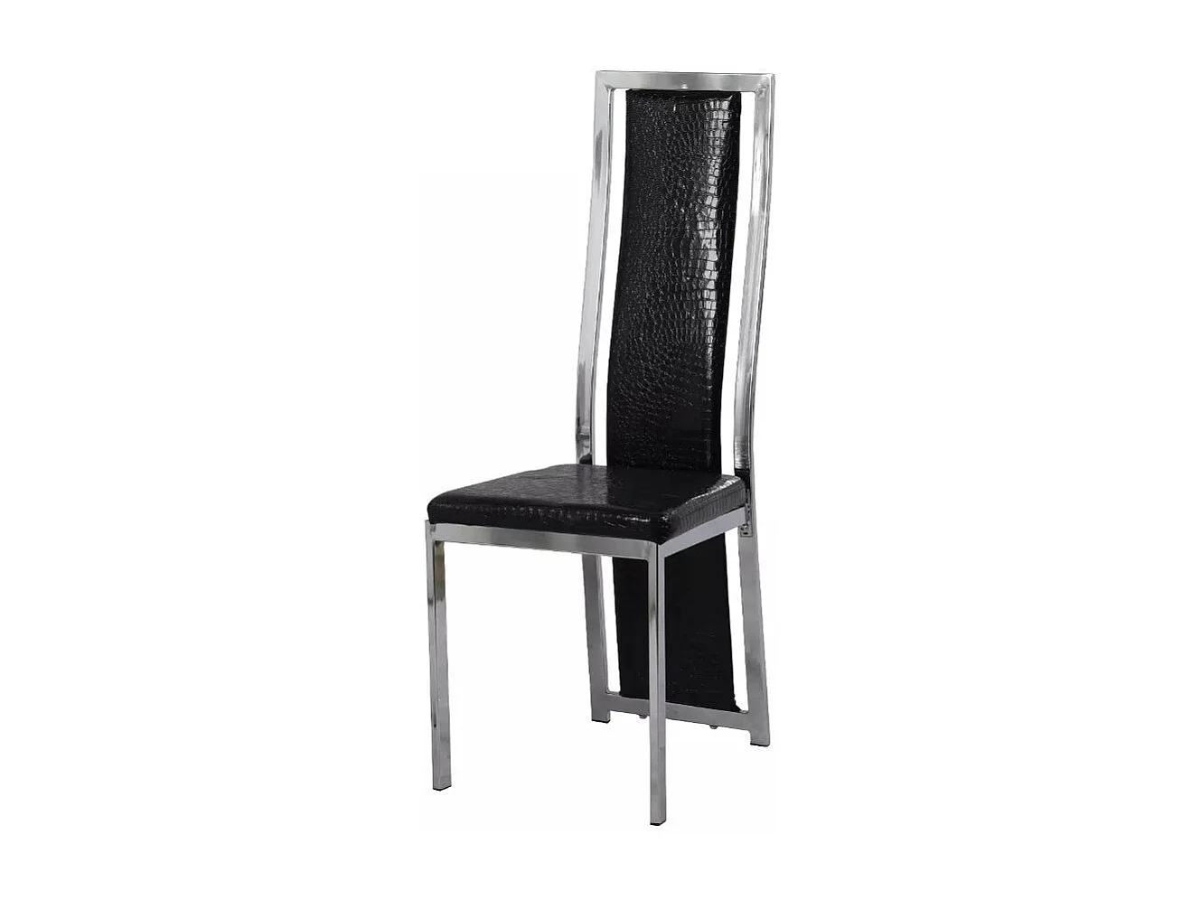 Chaise design simili cuir effet croco et acier chromé Milana - Lot de 6-Couleur Noir