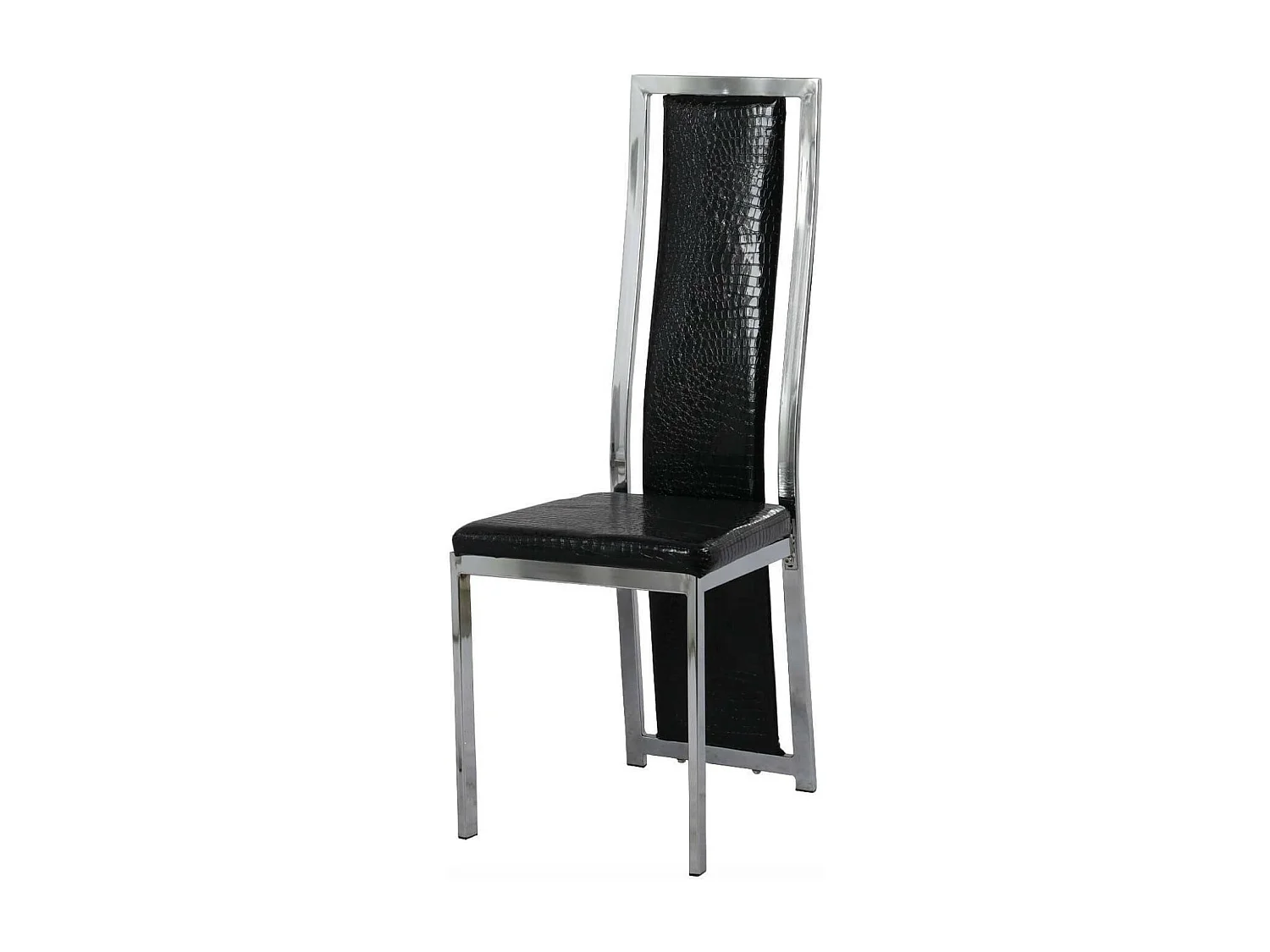 Chaise design simili cuir effet croco et acier chromé Milana - Lot de 6-Couleur Noir