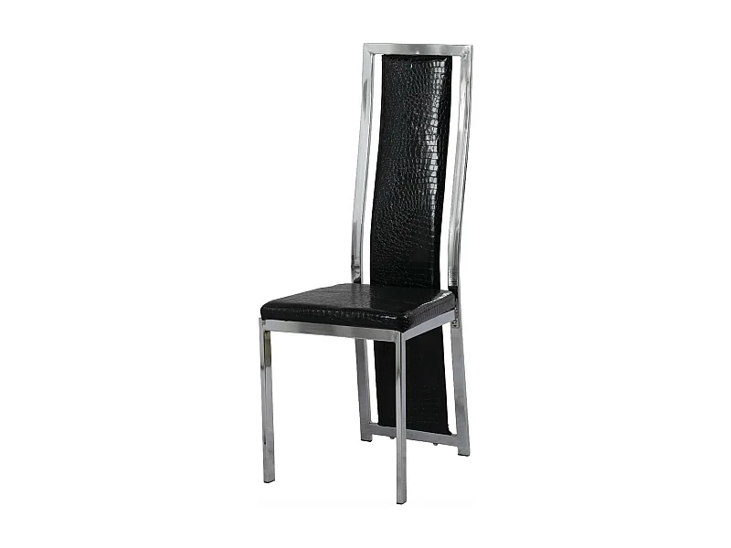Chaise design simili cuir effet croco et acier chromé Milana - Lot de 6-Couleur Noir