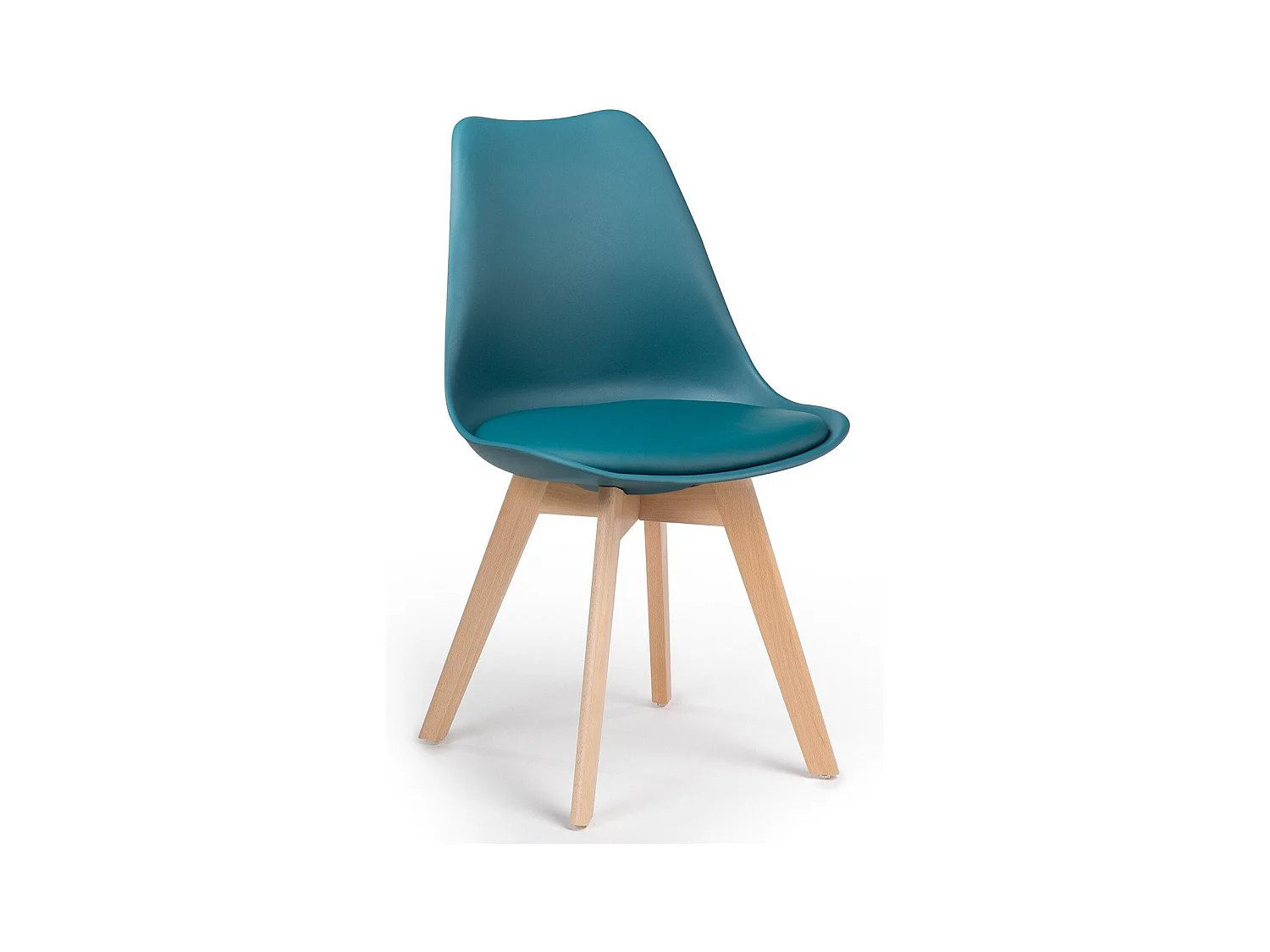 Chaise Tula style nordique - Assise en simili cuir et pieds en bois clair-Couleur Bleu canard