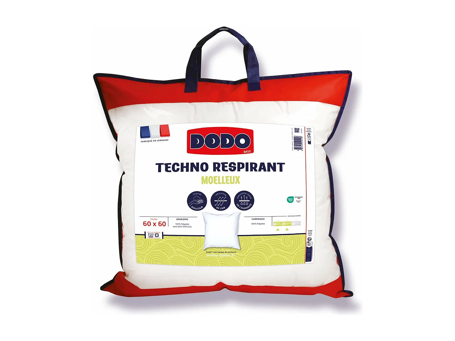 Oreiller techno respirant 60x60 moelleux Dodo