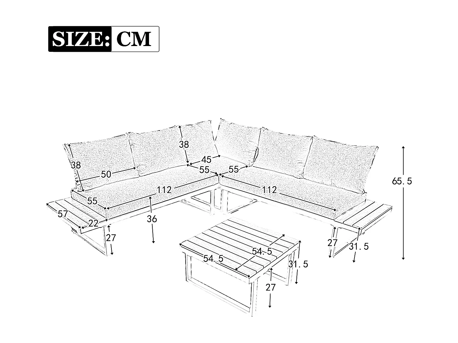 Ensemble de relaxation de jardin, position d'angle, chaise longue réglable (5 niveaux de réglage, max. 55°), avec table basse, gris + beige