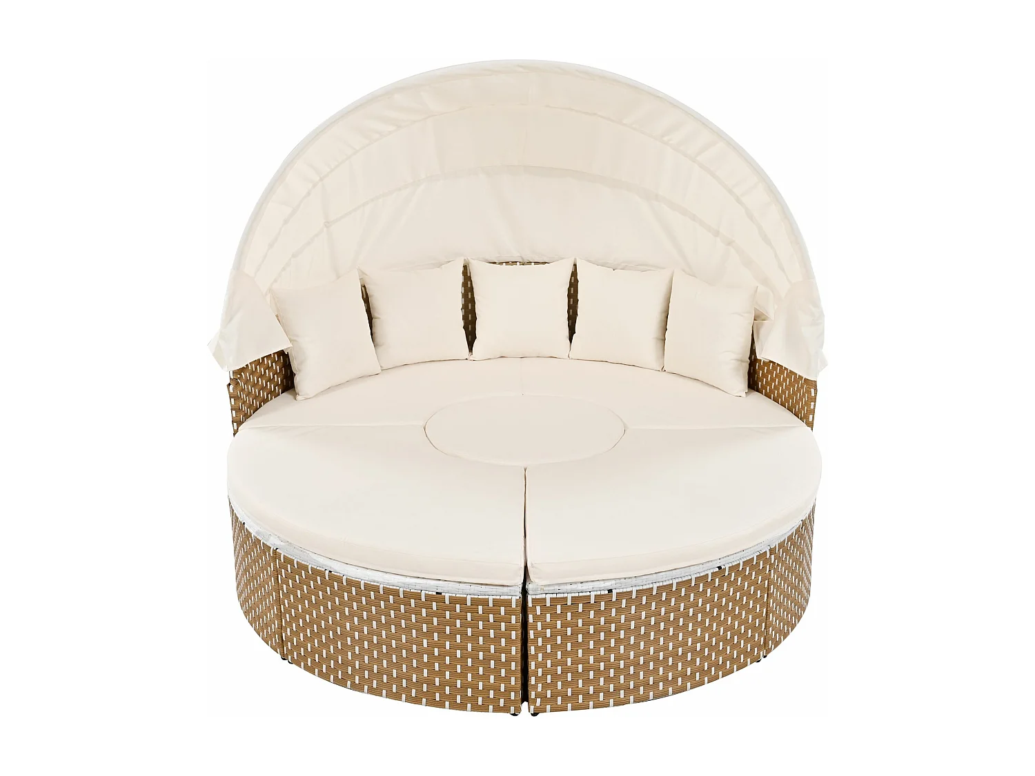 Ensemble de chaises longues de jardin, Sun Island, lit de jardin Shell, auvent rétractable, plateau de table relevable, beige