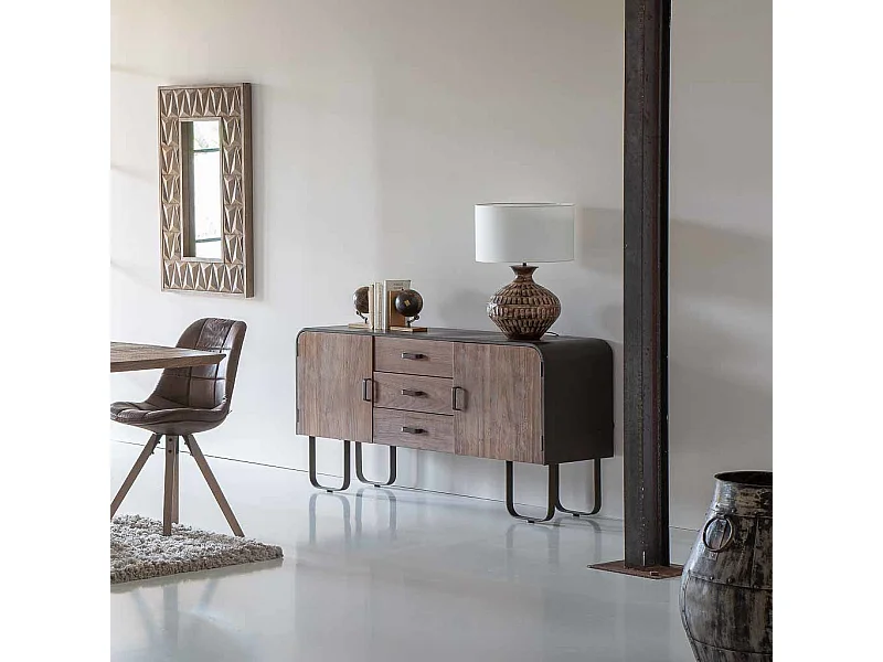 Credenza in legno e metallo nero 145x47x76,5h cm
