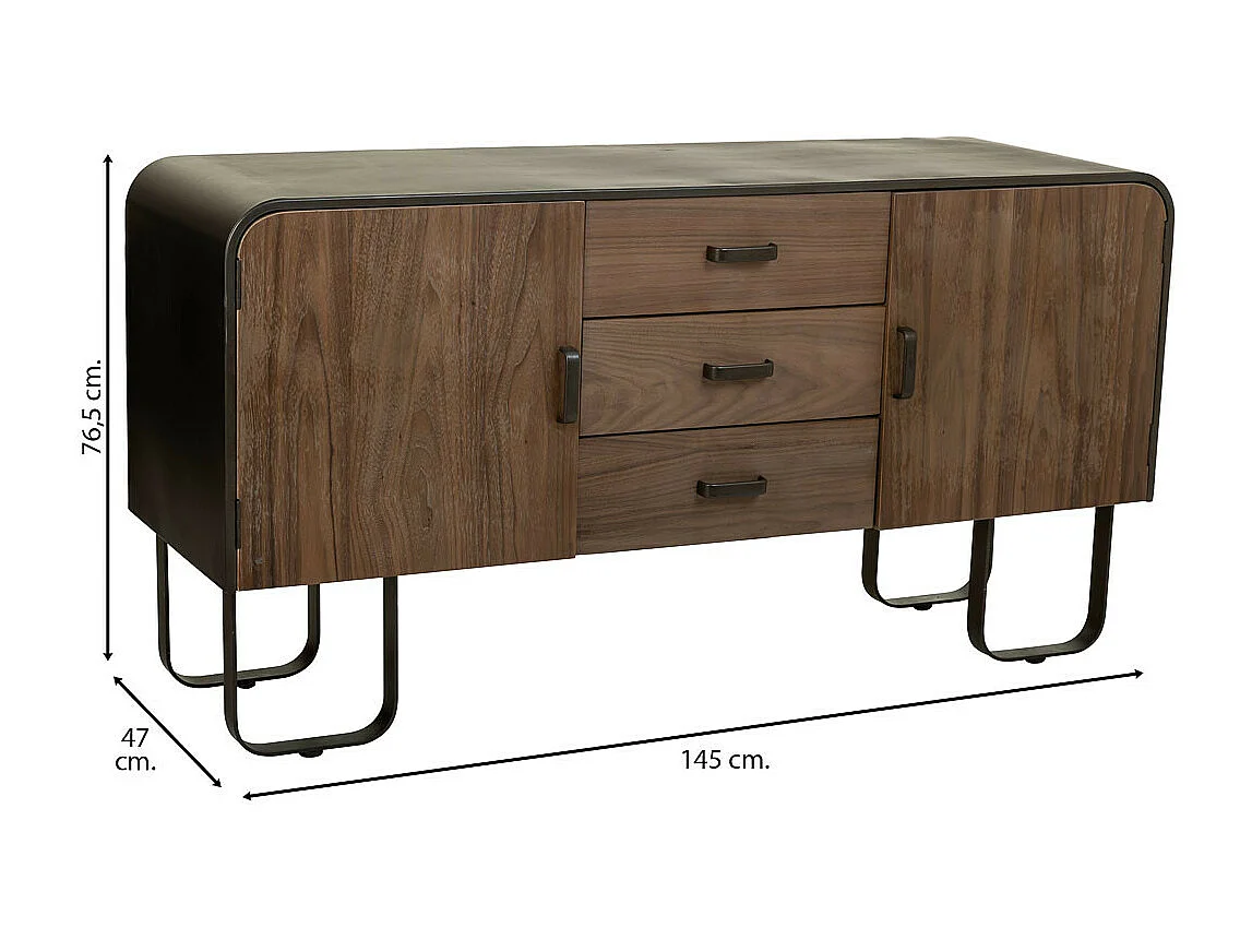 Aparador de madera y metal negro 145x47x76.5h cm