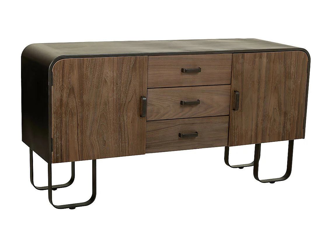 Buffet en bois noir et métal 145x47x76,5h cm