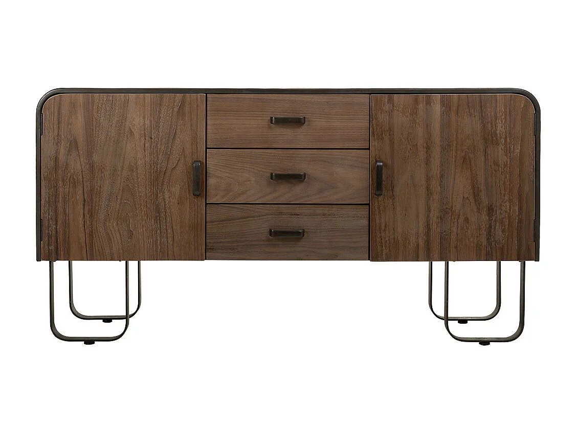 Buffet en bois noir et métal 145x47x76,5h cm