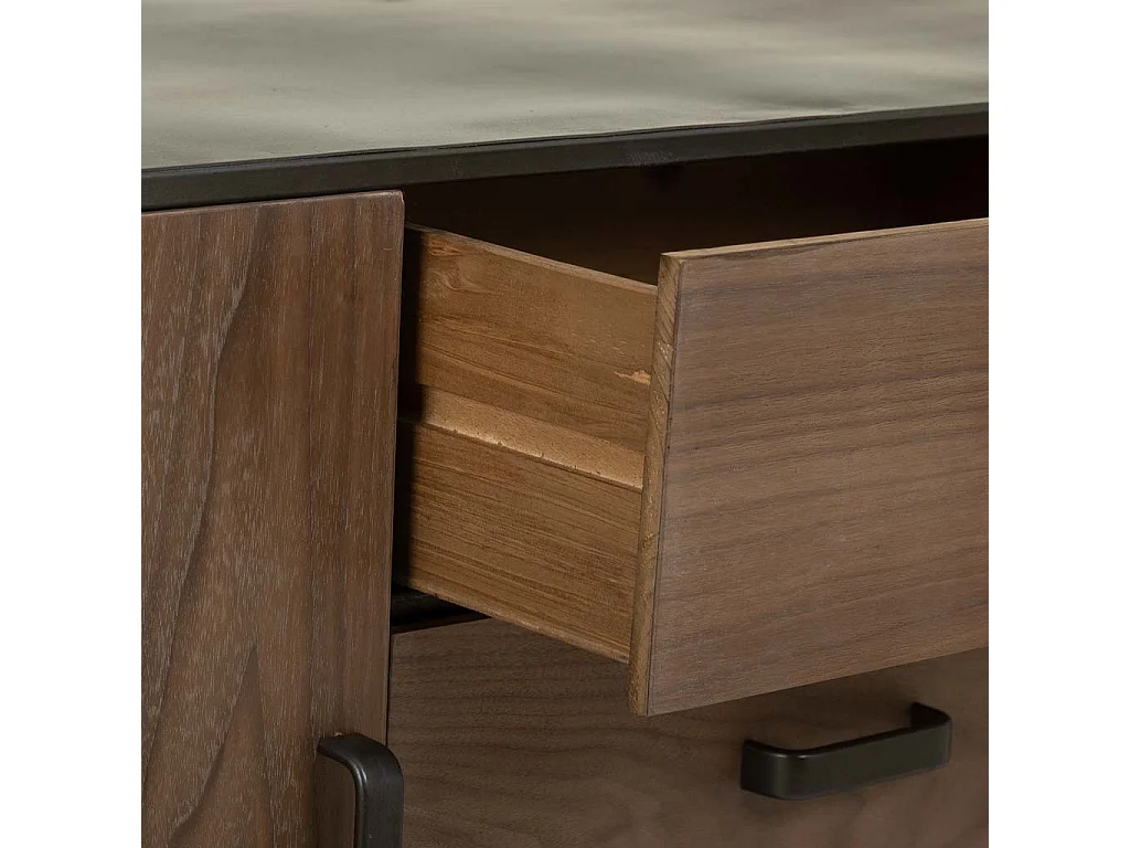 Buffet en bois noir et métal 145x47x76,5h cm