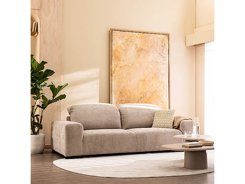 Sam - Canapé 3 places avec têtières réglables en tissu chenille - Écru