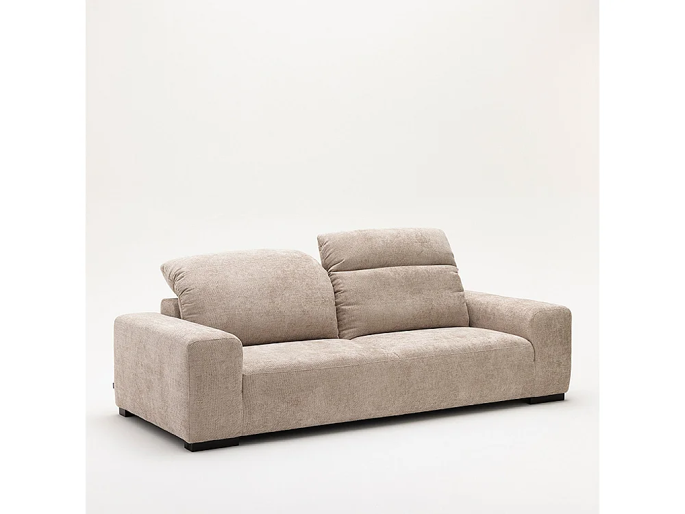 Sam - Canapé 3 places avec têtières réglables en tissu chenille - Écru