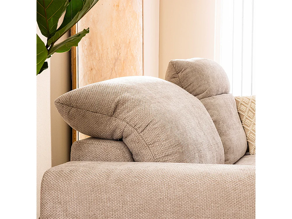 Sam - Canapé 3 places avec têtières réglables en tissu chenille - Écru