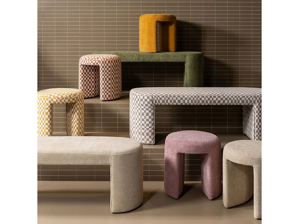 Charlie - Pouf damiers en tissu - Jaune