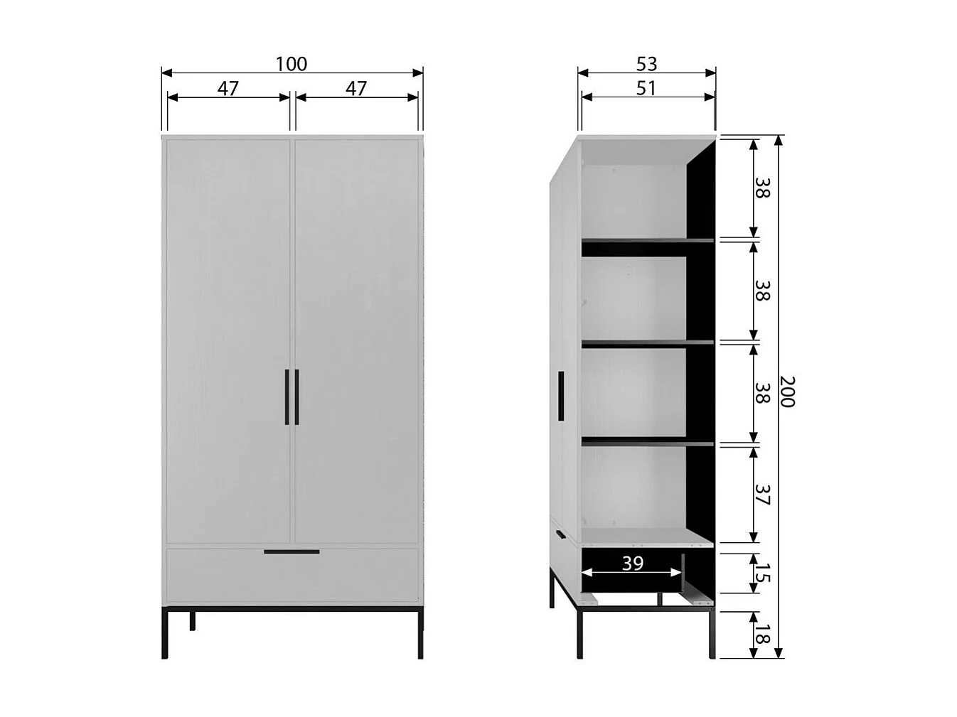 Adam - Armoire 2 portes 1 tiroir en bois - Beige