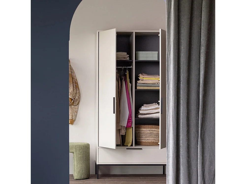 Adam - Armoire 2 portes 1 tiroir en bois - Beige