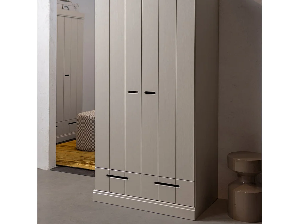 Connect - Armoire en pin 2 portes 2 tiroirs - Gris clair