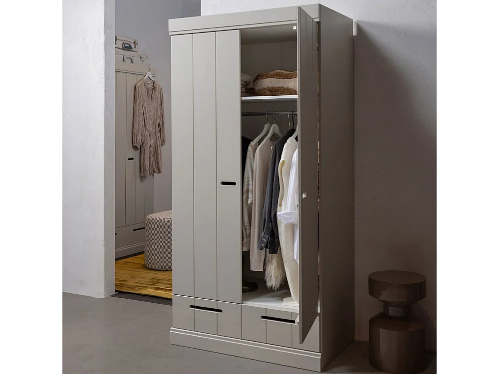Connect - Armoire en pin 2 portes 2 tiroirs - Gris clair