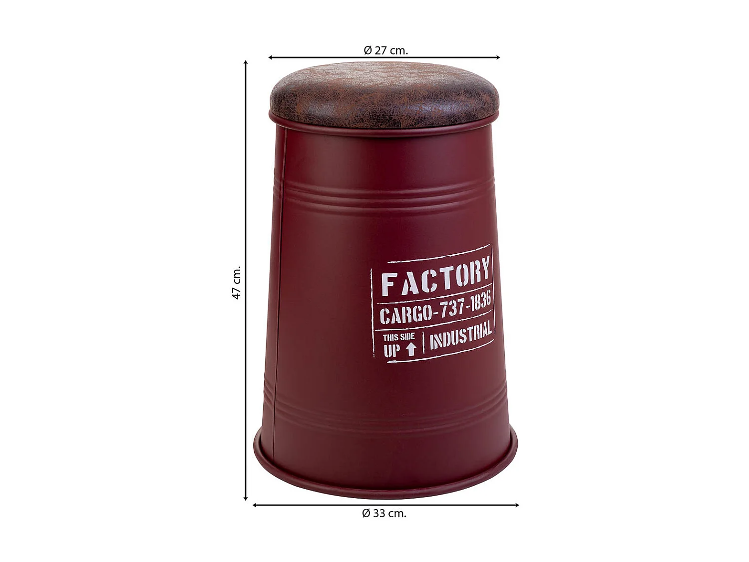 Taburete de metal tapizado impreso rojo 33x47 cm