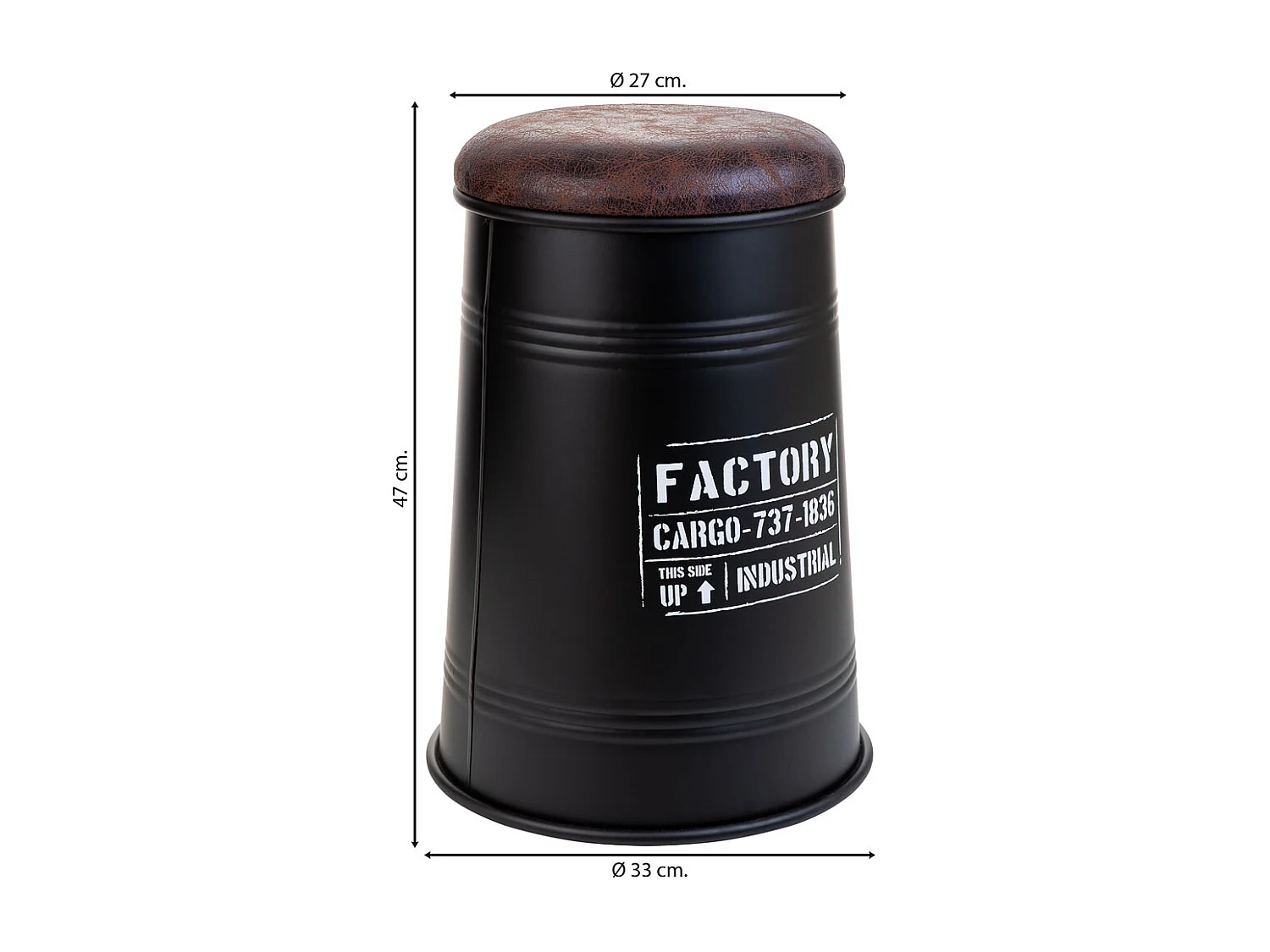 Banquinho de metal estofado impresso preto 33x47