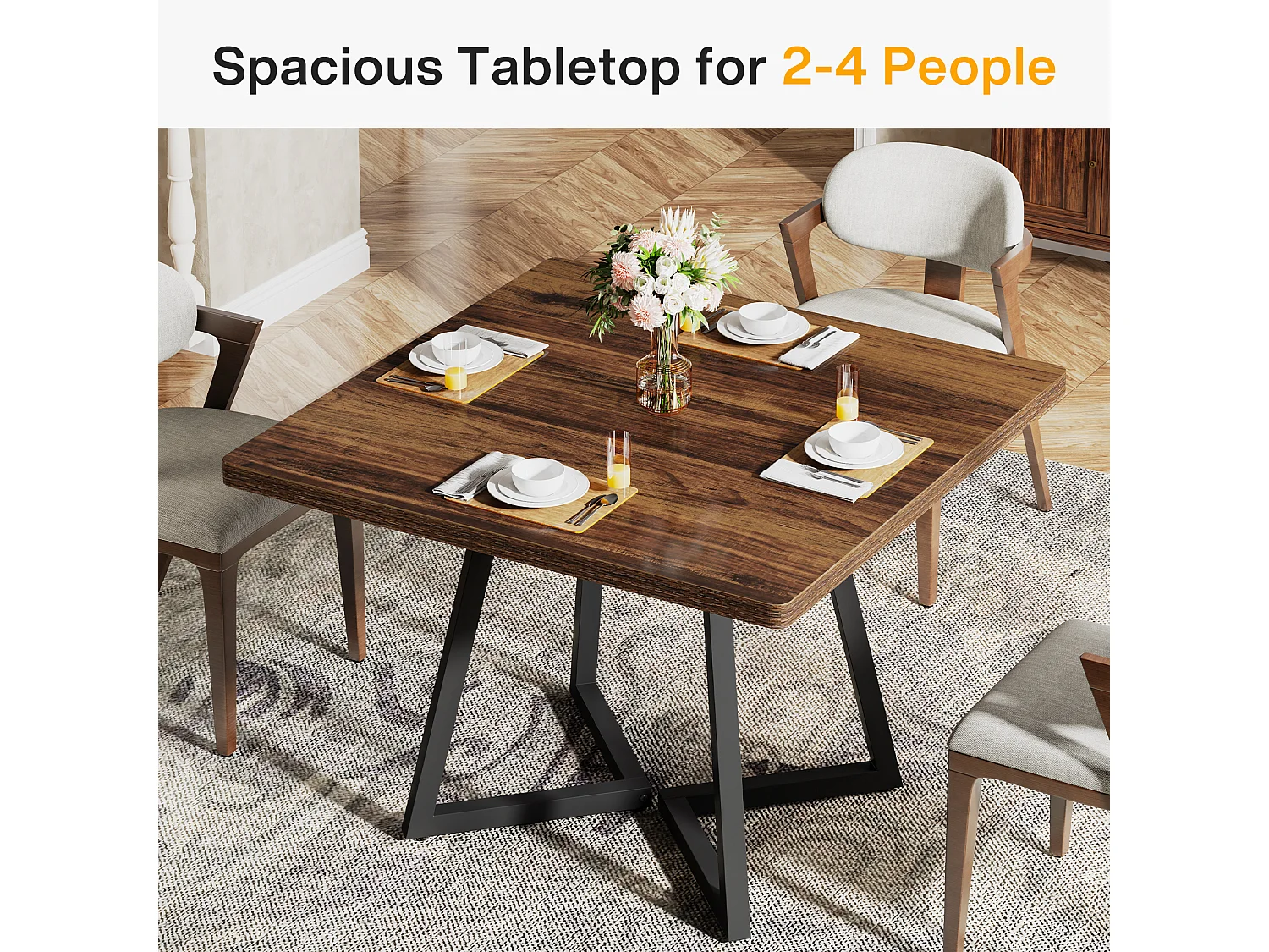 Tavolo da cucina per 4 persone, piccolo tavolo da pranzo con gambe in metallo in stile industriale, 80 x 80 x 75 cm