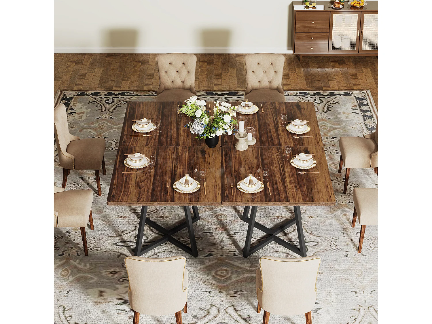 Tavolo da cucina per 4 persone, piccolo tavolo da pranzo con gambe in metallo in stile industriale, 80 x 80 x 75 cm