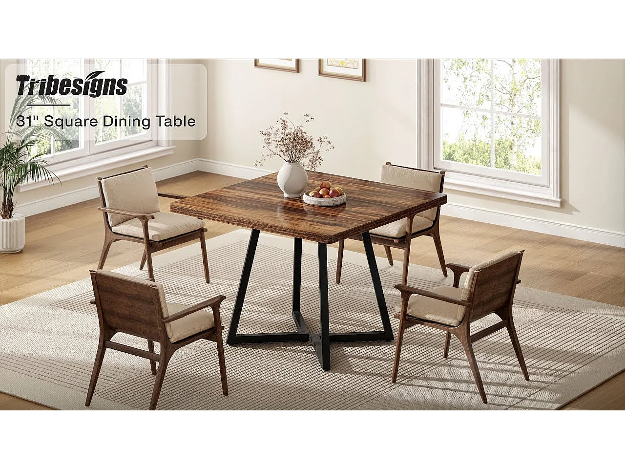 Tavolo da cucina per 4 persone, piccolo tavolo da pranzo con gambe in metallo in stile industriale, 80 x 80 x 75 cm