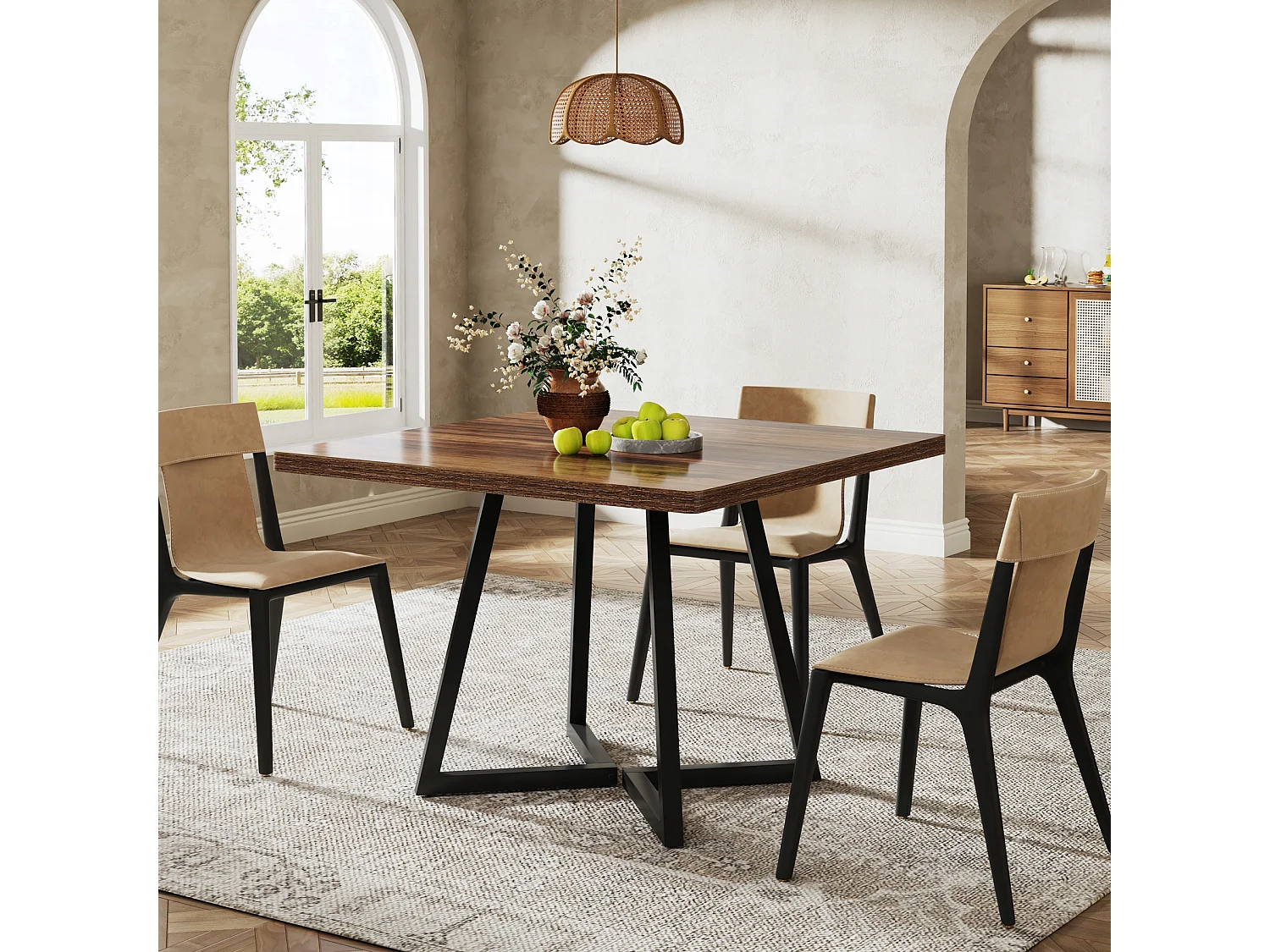 Table de Cuisine pour 4 Personnes, Table de Salle à Manger Petite avec Pied métallique de Style Industriel, 80 x 80 x 75 cm