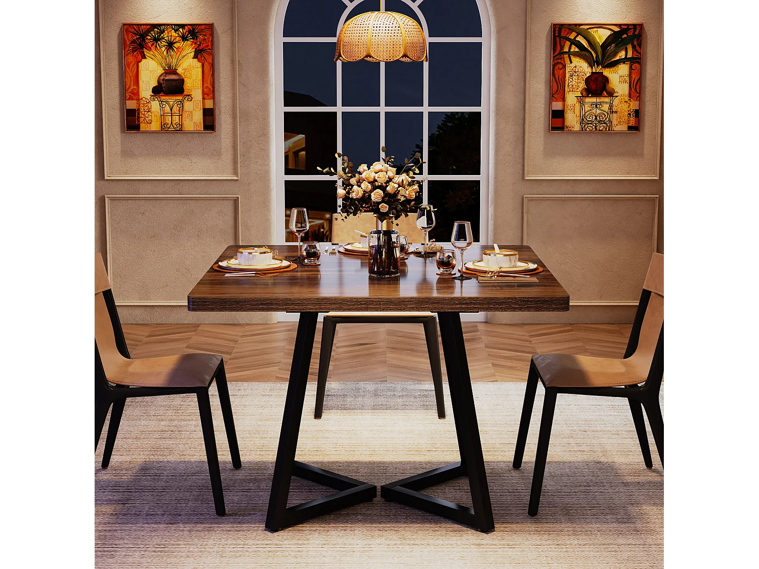 Table de Cuisine pour 4 Personnes, Table de Salle à Manger Petite avec Pied métallique de Style Industriel, 80 x 80 x 75 cm