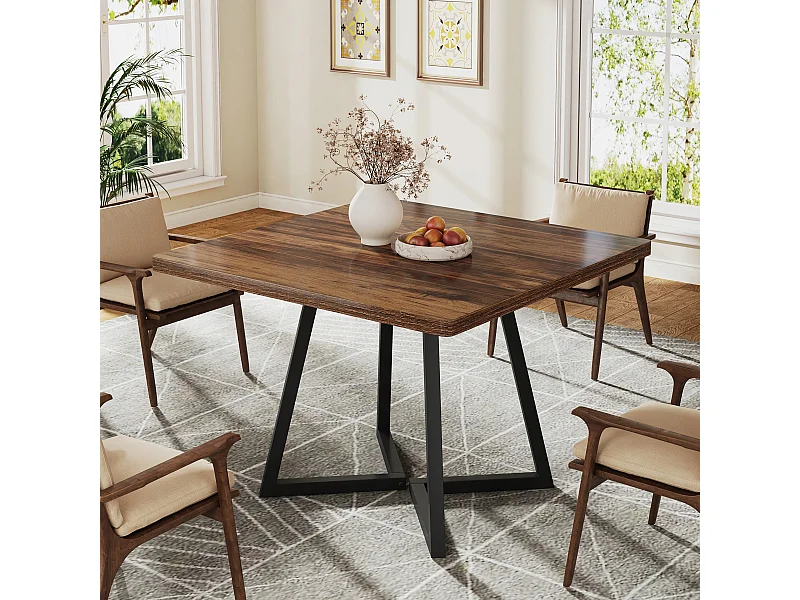 Table de Cuisine pour 4 Personnes, Table de Salle à Manger Petite avec Pied métallique de Style Industriel, 80 x 80 x 75 cm