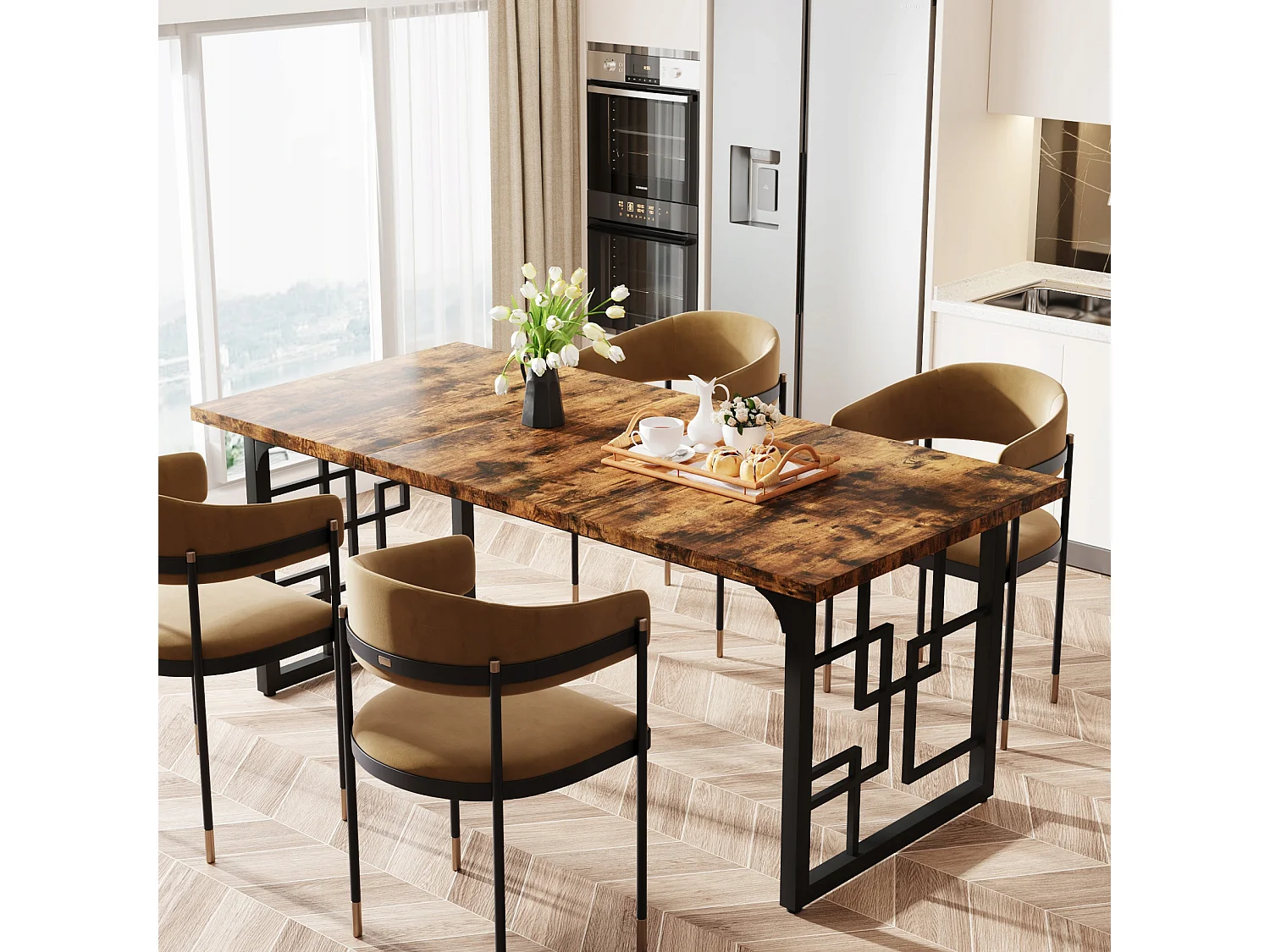 Tavolo da pranzo industriale 160 x 80 cm, tavolo da cucina per 6-8 persone, tavolo da pranzo rettangolare per sala da pranzo, cucina, soggiorno, marrone rustico